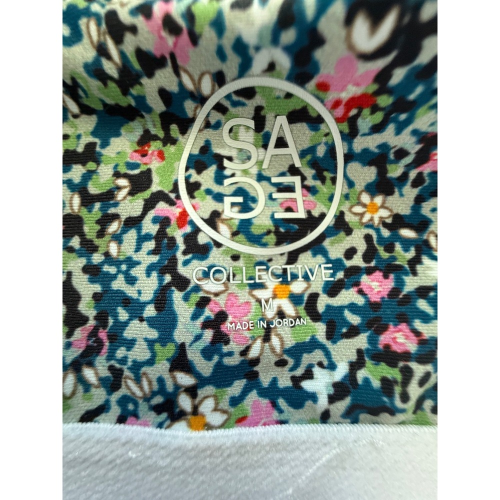 Sage Collective Floral Activewear Set Bra and Biker Shorts Blue Pink Size Medium - Picture 5 of 10